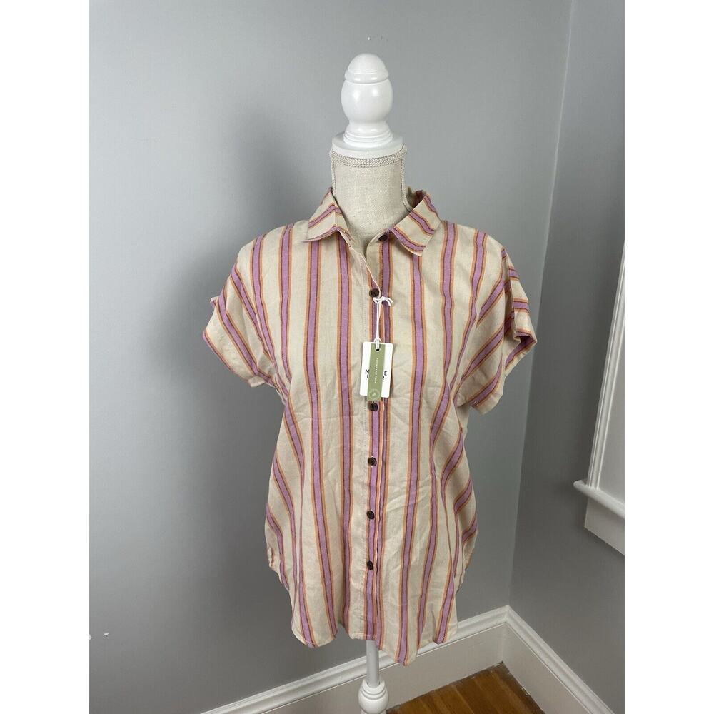 Marine Layer Dana Stripe Linen Blend Button-Up Shirt Size Small